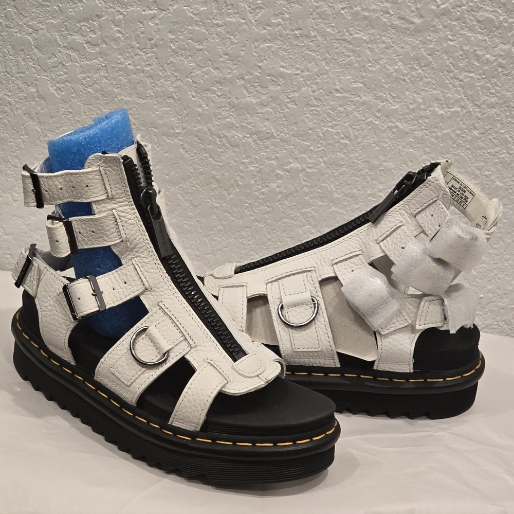 Brand New Doc Marten.  White Strappy Sandals with Black Soles, size 8.